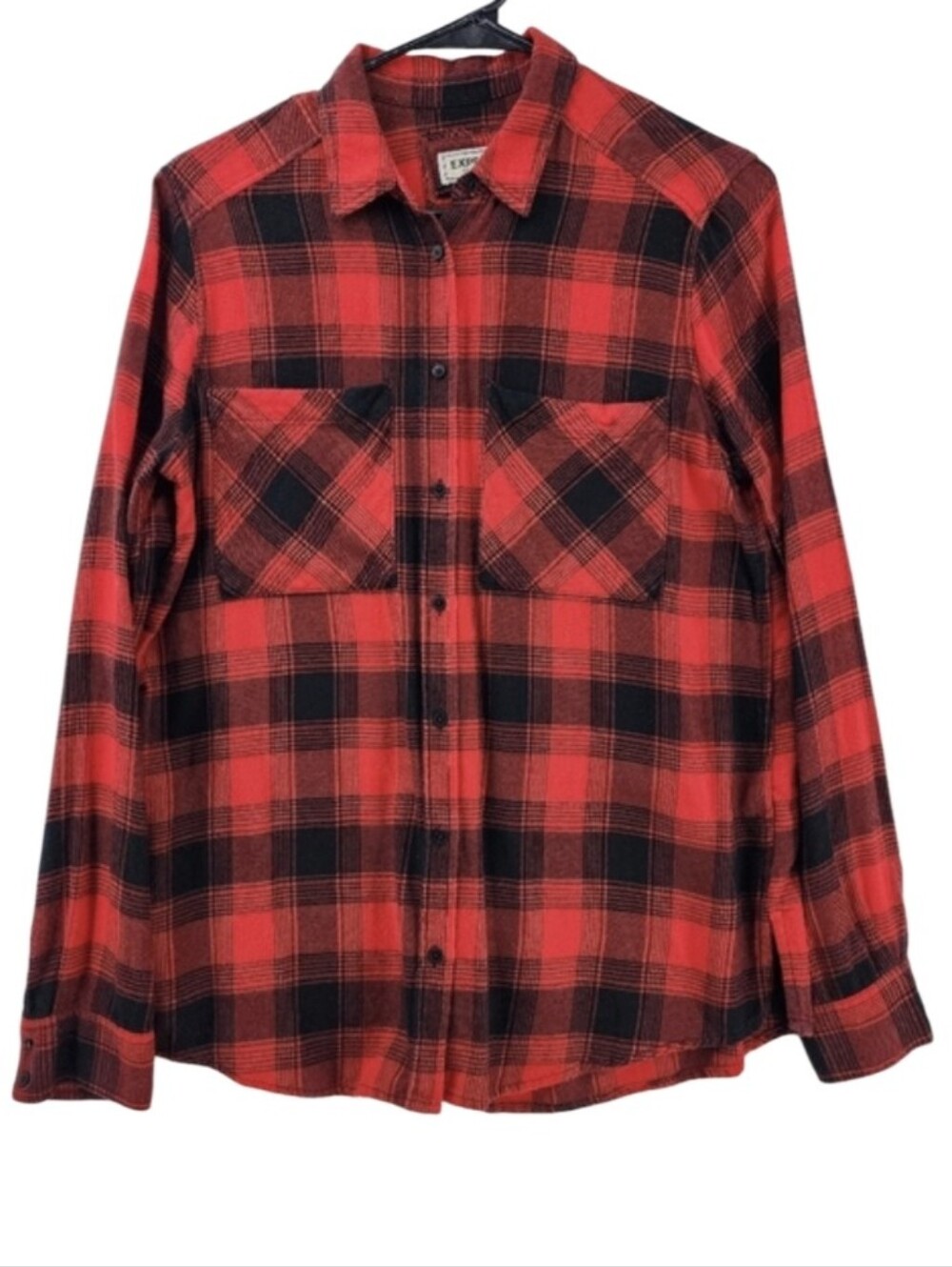 Express Boyfriend Plaid Flannel Button Down Shirt Women's Size Small Red Black